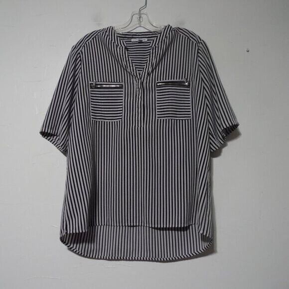 2 For 30 Notations‎ Blouse Ladies Large  black & white striped - Picture 1 of 6